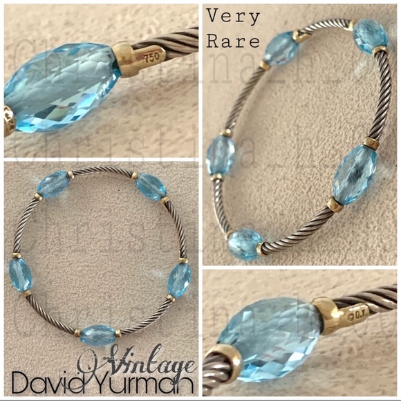 RARE David Yurman bijoux 18k blue topaz station bangle - Picture 10 of 10